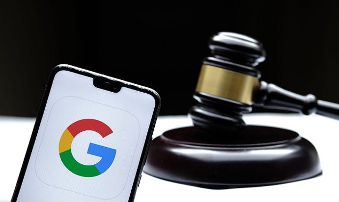 google logo with gavel next to it
