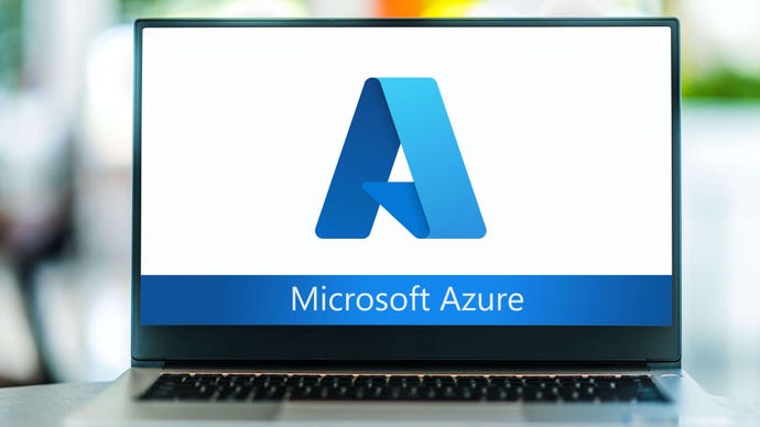 Photo of a laptop whose screen displays the Microsoft Azure logo