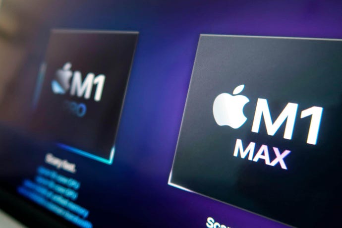 Photo of a presentation of Apple's M1 Pro and M1 Max processors