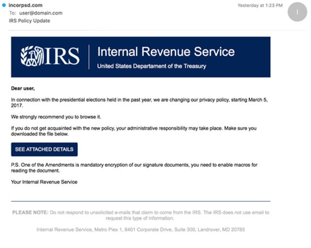 IRS Privacy Policy Lure