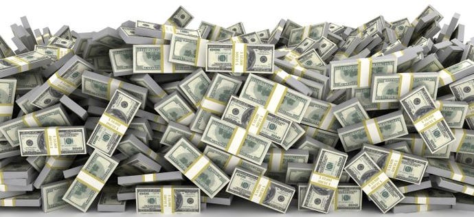 Stacks of bundled $100 bills