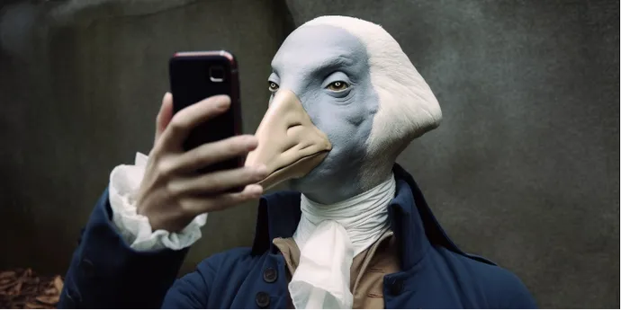 AI-generated image of George Washington with a duck face