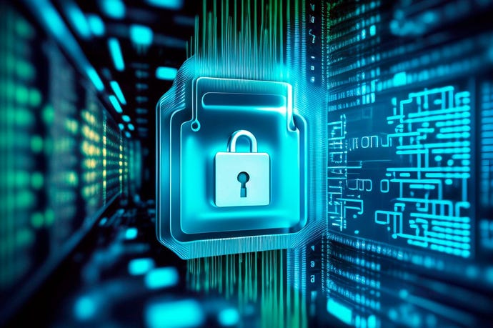 AI concept art: Padlock on digital background