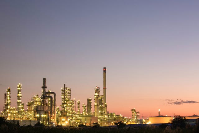 oil refinery at twilight