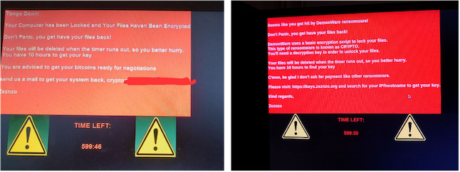 screenshots of Demonware ransom notes.
