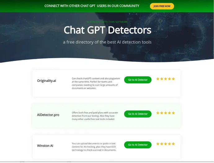 Fake landing page for a service that purports to detect the use of ChatGPT.