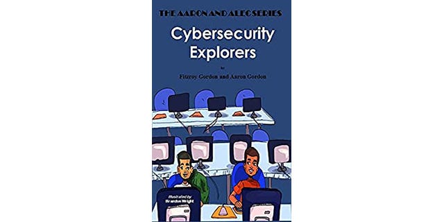 Illustration of two young Black boys sitting together in an otherwise empty computer lab