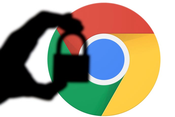 Chrome logo with silhouetted image of padlock security concept