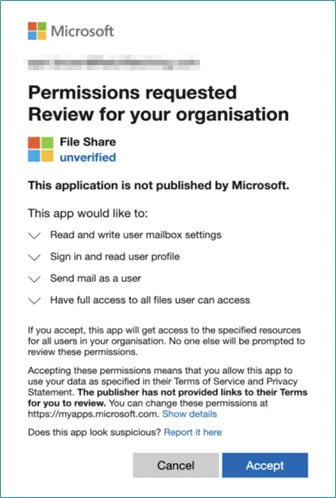 Figure 4. This screen shows a fake app permissions request.