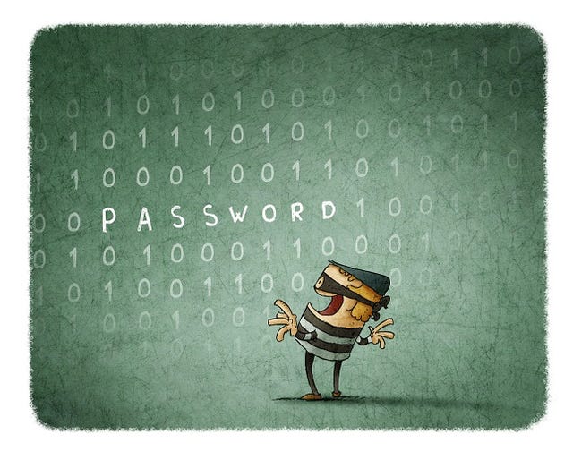 Internet Theft Concept. Thief steals the password of a background with binary numbers.