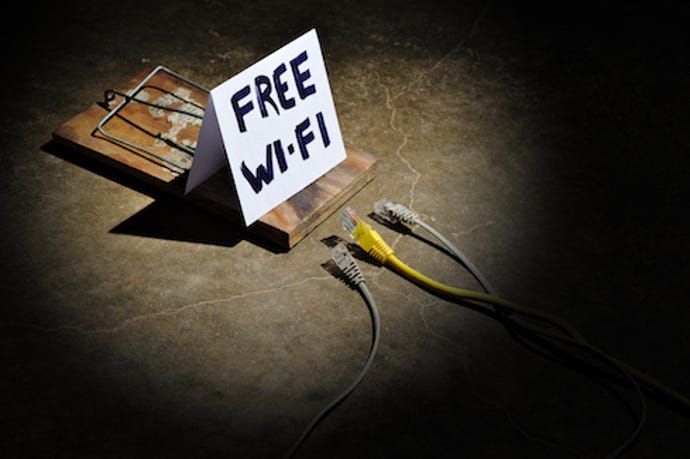 Mousetrap with a "Free Wi-Fi" sign depicting the potential for missteps in public Wi-Fi