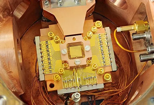 The insides of a quantum computer\r\n(Source: Y. Colombe/NIST via Wikipedia)\r\n