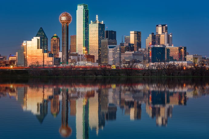 Dallas skyline reflected in the Trinity River