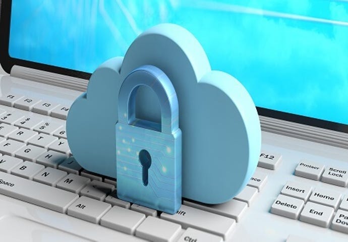 cloud cutout overlaid with lock on top of laptop