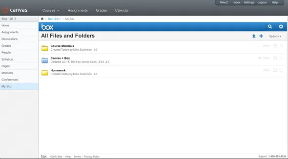 Box file sharing embedded in the Canvas LMS Box file sharing embedded in the Canvas LMS