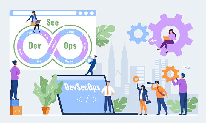 Vector illustration of DevSecOps methodology of how a secure software development process works.