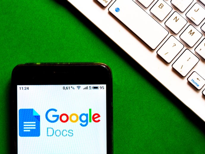 phone displaying google docs logo
