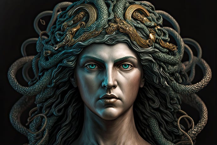 A portrait of Medusa from Greek mythology created with Generative AI