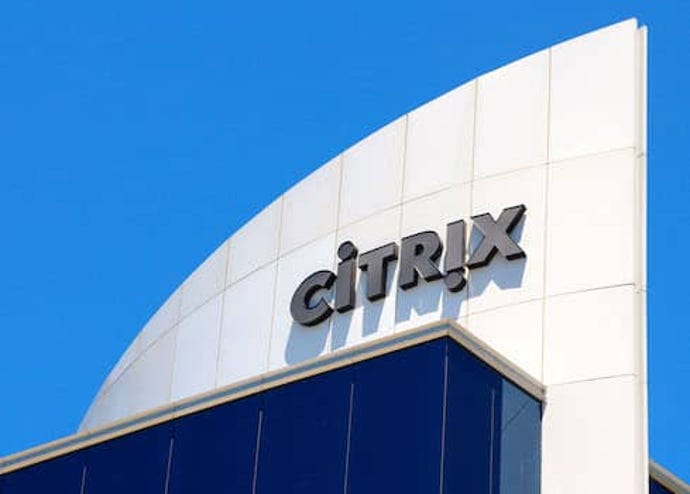 a Citrix sign on the company's headquarter building in Santa Clara, California