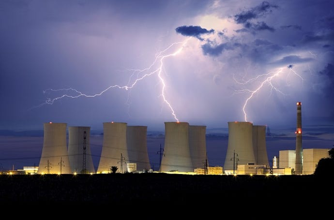 Lightning strikes nuclear power plant.