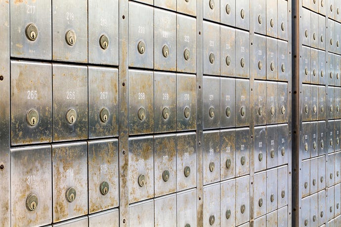 Wall of deposit safe boxes in a bank