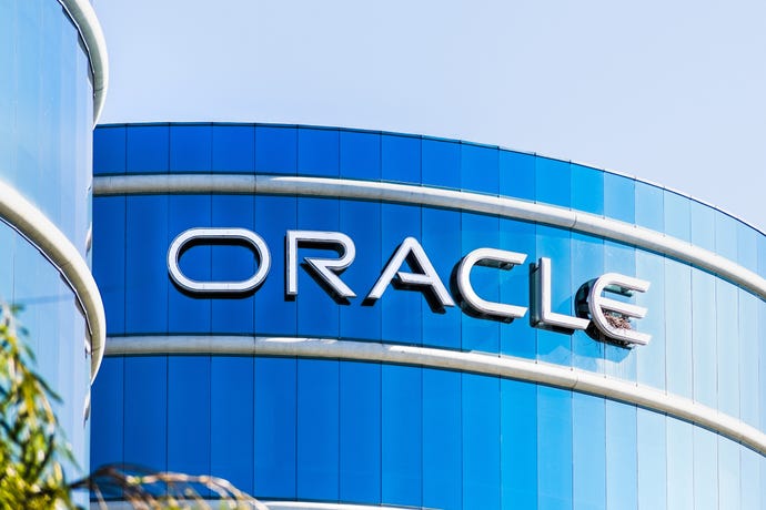 Oracle logo at their HQ in Silicon Valley; Oracle Corporation is a multinational computer technology company