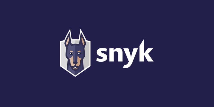 The Snyk logo, a bust of a Doberman dog with cropped ears, on a purple background