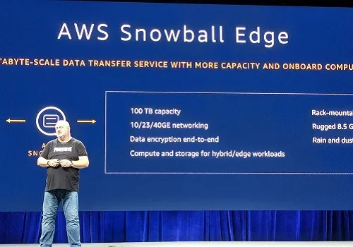 AWS CTO Werner Vogels introducing the upgraded Snowball device in New York City\r\n(Source: Security Now)
