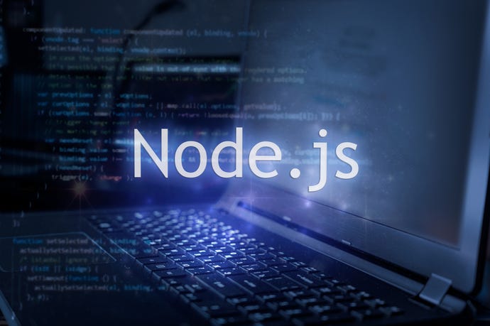 The words node.js on a computer monitor