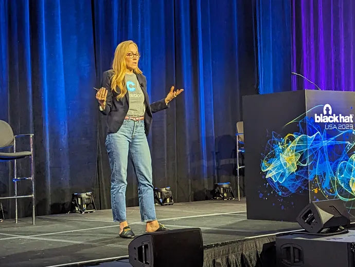 Catherine Lyle on stage at Black Hat