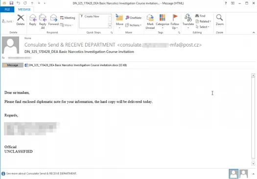 Example spear-phishing email delivered in Dear Joohn attacks.\r\n(Source: Palo Alto Networks)\r\n