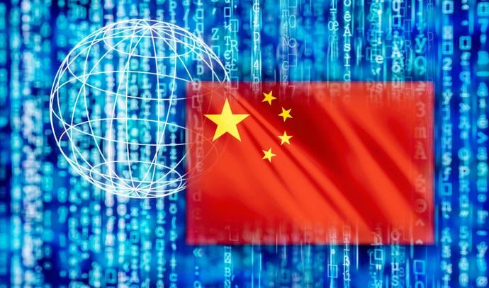 Image of chinese flag layered over code to illustrate chinese cybercrime
