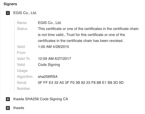 Certificate used to sign MECHANICAL/GREASE\r\n(Source: NetScout)\r\n