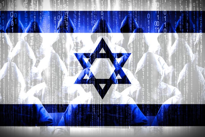Israeli flag with an army of hackers