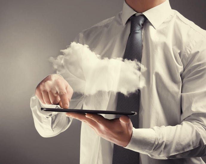 concept art of person holding a tablet with a cloud hovering over it.
