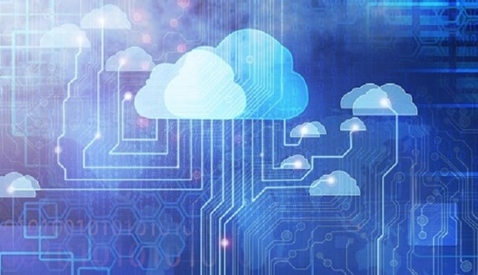 blue abstract with computing cloud icons