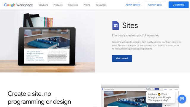 Screenshot of the Google Sites website, which can help create e-portfolios.