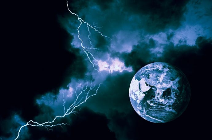 earth shot with dramatic lightning to the side