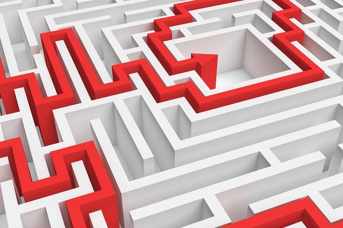 Maze with an arrow moving through