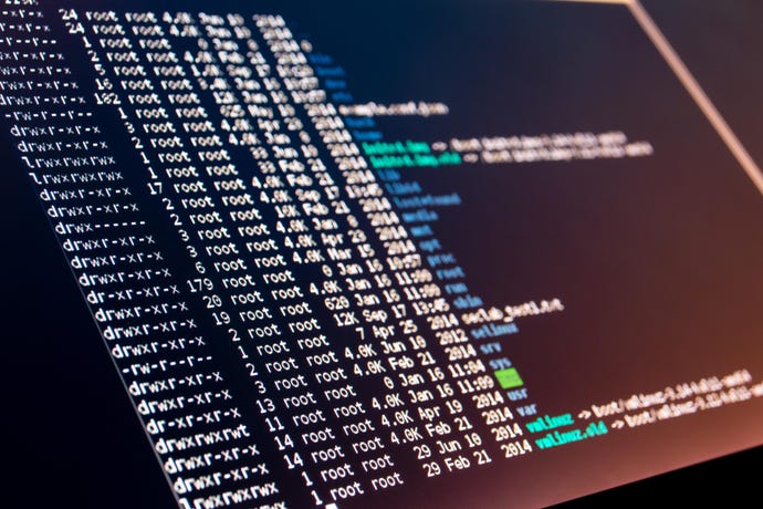 Photo of a Linux shell running on a monitor