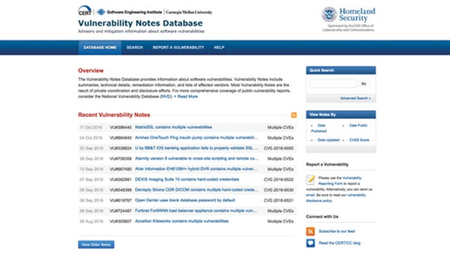 CERT Vulnerability Notes Database (VNDB)
