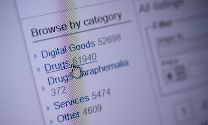 image of a cursor selecting "Drugs" category on a website.