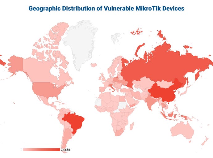 Map showing geographic distribution of affected devices