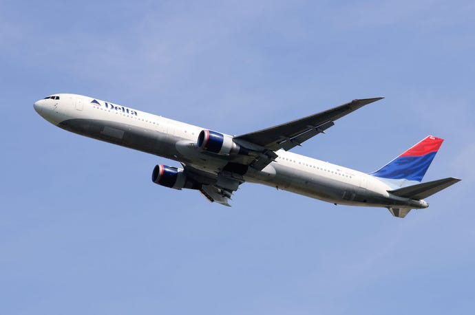 a photo of a Delta plane in flight