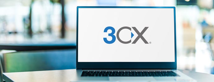laptop computer displaying logo of 3CX, an international VoIP IPBX software developer