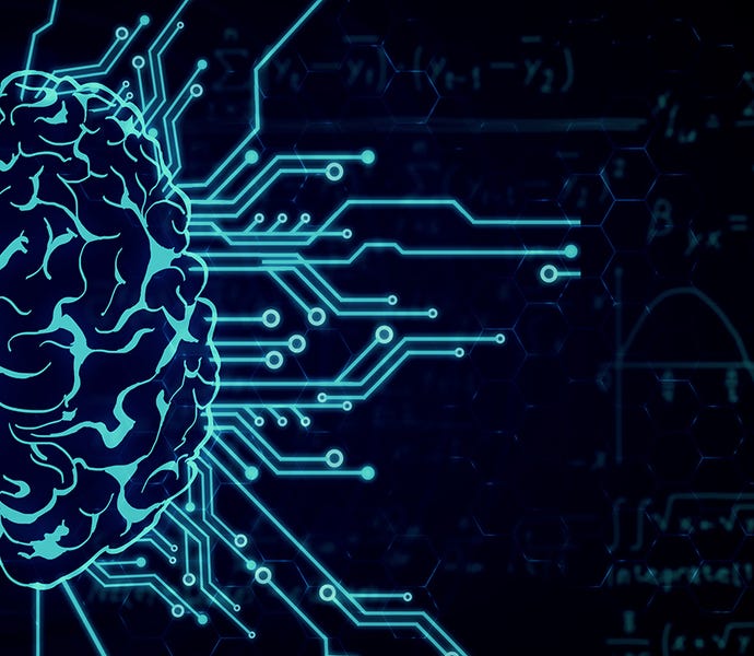 Line drawing of the brain with network lines radiating out.