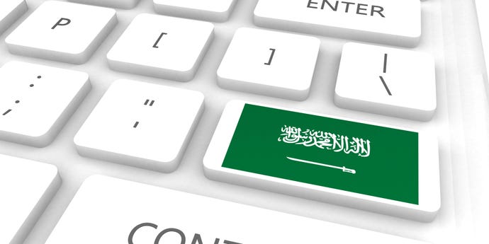 Keyboard with Saudi Arabia flag as one of the keys