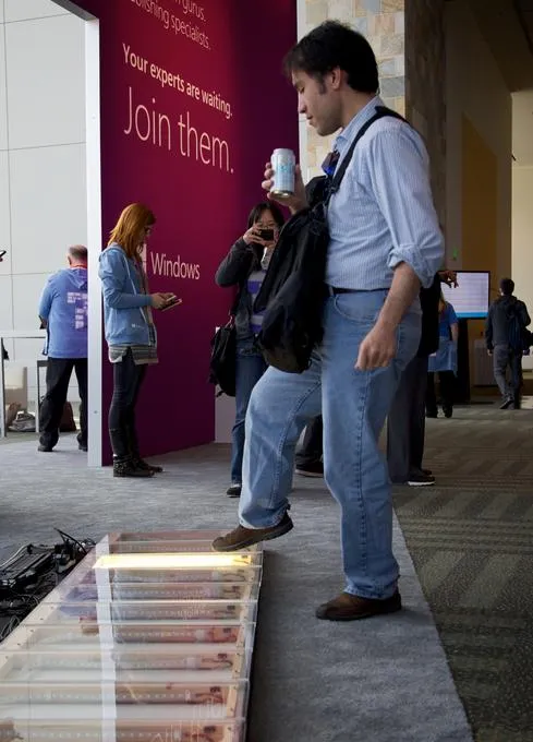 A Build attendee tests out Microsoft's Windows-powered piano.