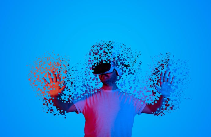 man using virtual reality headset immersed in an activity