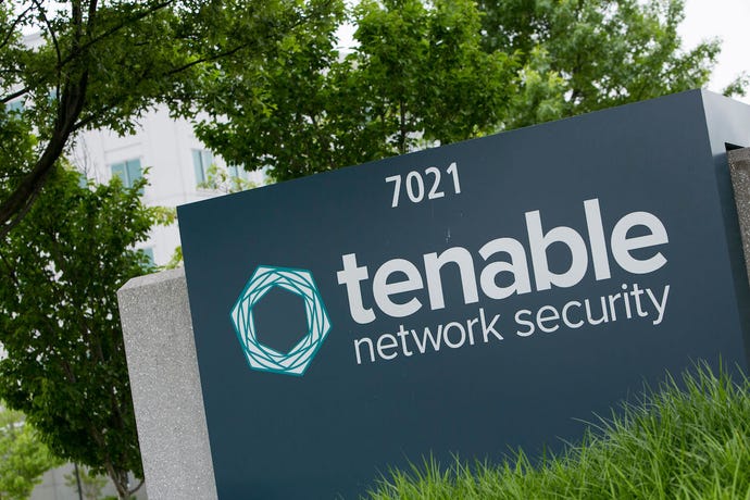 Photo of Tenable sign in front of its headquarters building.